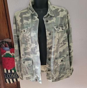 Miss Selfridge Camouflage Denim Jacket in Green and Beige